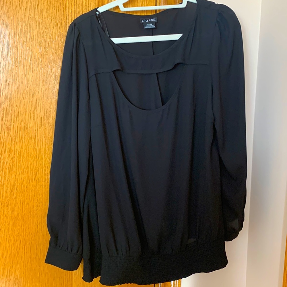 City Chic black blouse with cut out in the front and back